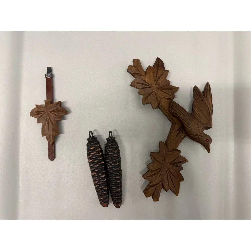 Vintage West Germany Cuckoo Clock Hand Carved Wood Black Forest Maple Leaf Bird